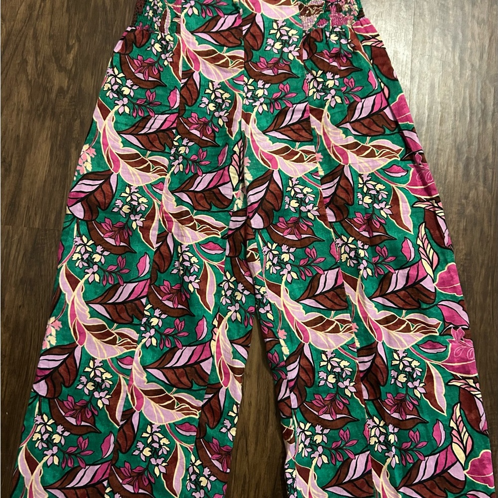Cynthia Rowley Multicolor Leaf Print Linen Pants